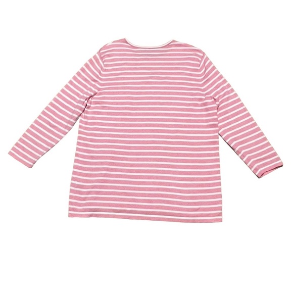 J. McLaughlin Piper stripe  3/4 sleeve sweater in pink and white - Picture 3 of 9